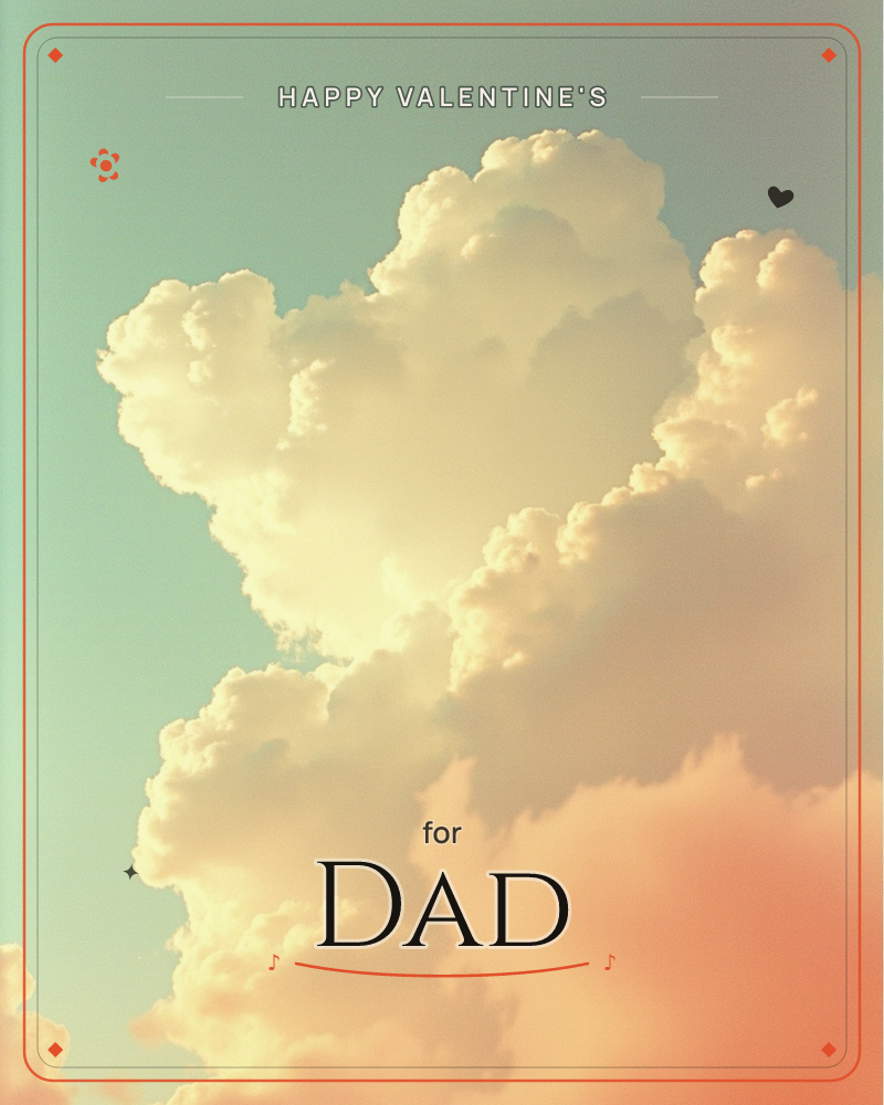 A towering cumulus cloud fills the frame, its billowing top lit pale gold while the base blushes into soft peach and coral, set against a cool…, a valentine e-card design