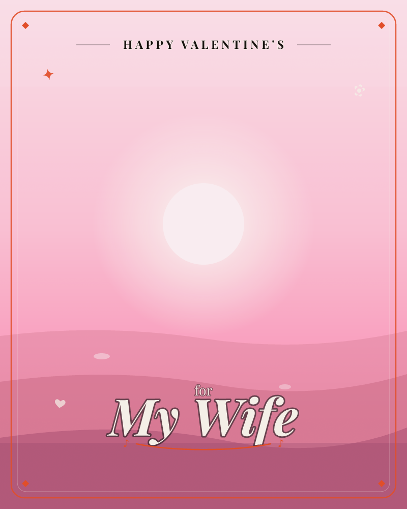 A glowing white sun hangs low in a pink sky, its light spreading in soft rings over rolling hills, a valentine e-card design by @DittyCityTeam