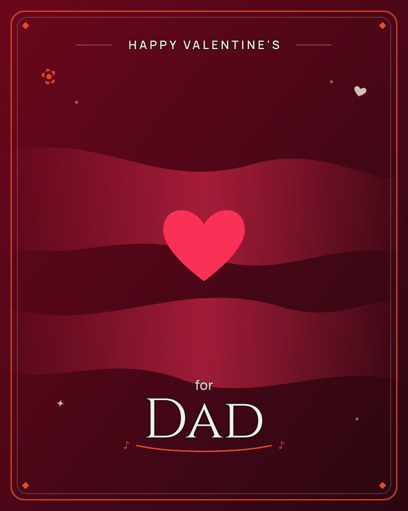 A single glowing pink heart floats at the centre of deep crimson darkness, cradled between soft wavy bands that ripple across the card like slow tides, a valentine e-card design by @DittyCityTeam