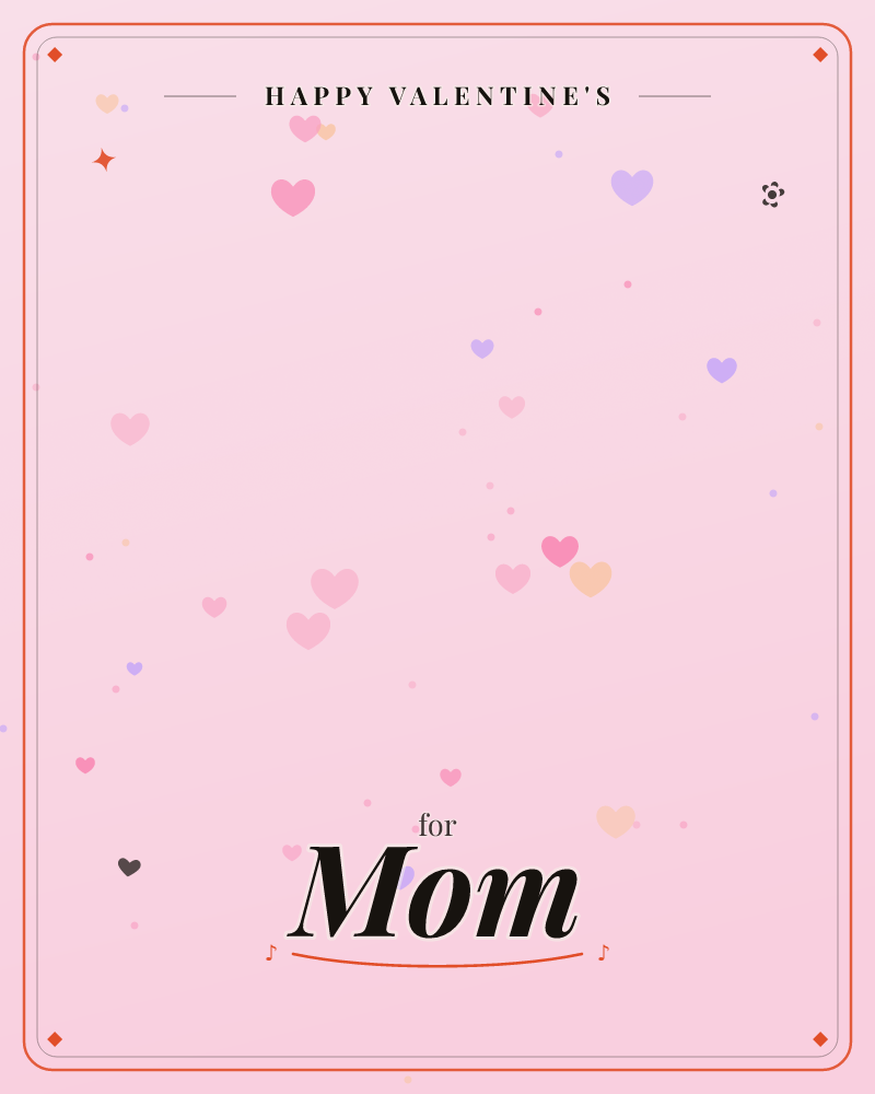 A soft pink backdrop glows brightest at its centre and fades into a dusky mauve vignette at the edges, scattered with small floating hearts in pink…, a valentine e-card design by @DittyCityTeam