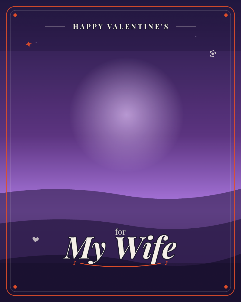 A minimalist card showing a bright glowing moon-like light filling the upper portion, with soft rolling waves of deep violet and near-black rising…, a valentine e-card design by @DittyCityTeam