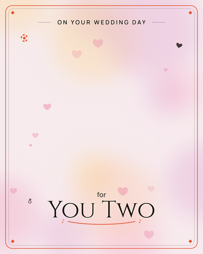 A soft, hazy wash of blush pink and cream fades into muted mauve at the edges, with small pink hearts scattered loosely across the surface like they're…, a wedding e-card design by @DittyCityTeam