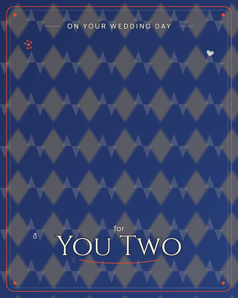 A repeating diamond lattice glows deep royal blue at the centre, fading into shadowy black at the top and bottom edges, a wedding e-card design by @DittyCityTeam
