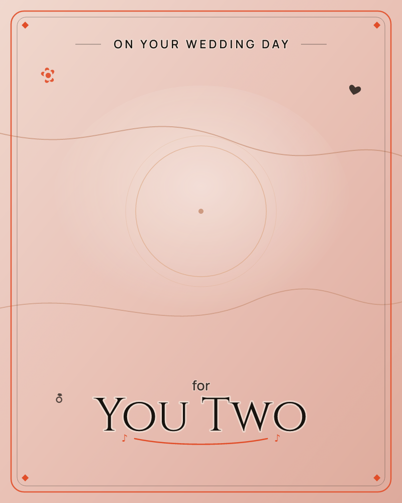 A minimalist abstract card in soft blush and dusty rose tones, featuring a glowing circle at the center framed by two thin wavy lines that ripple…, a wedding e-card design by @DittyCityTeam
