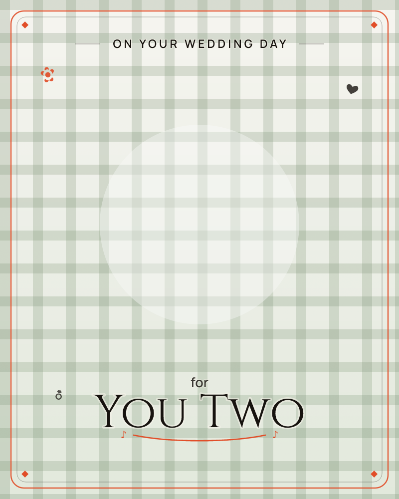 A soft sage-green gingham pattern covers the whole card, its checked lines fading gently at the corners into shadow, a wedding e-card design by @DittyCityTeam