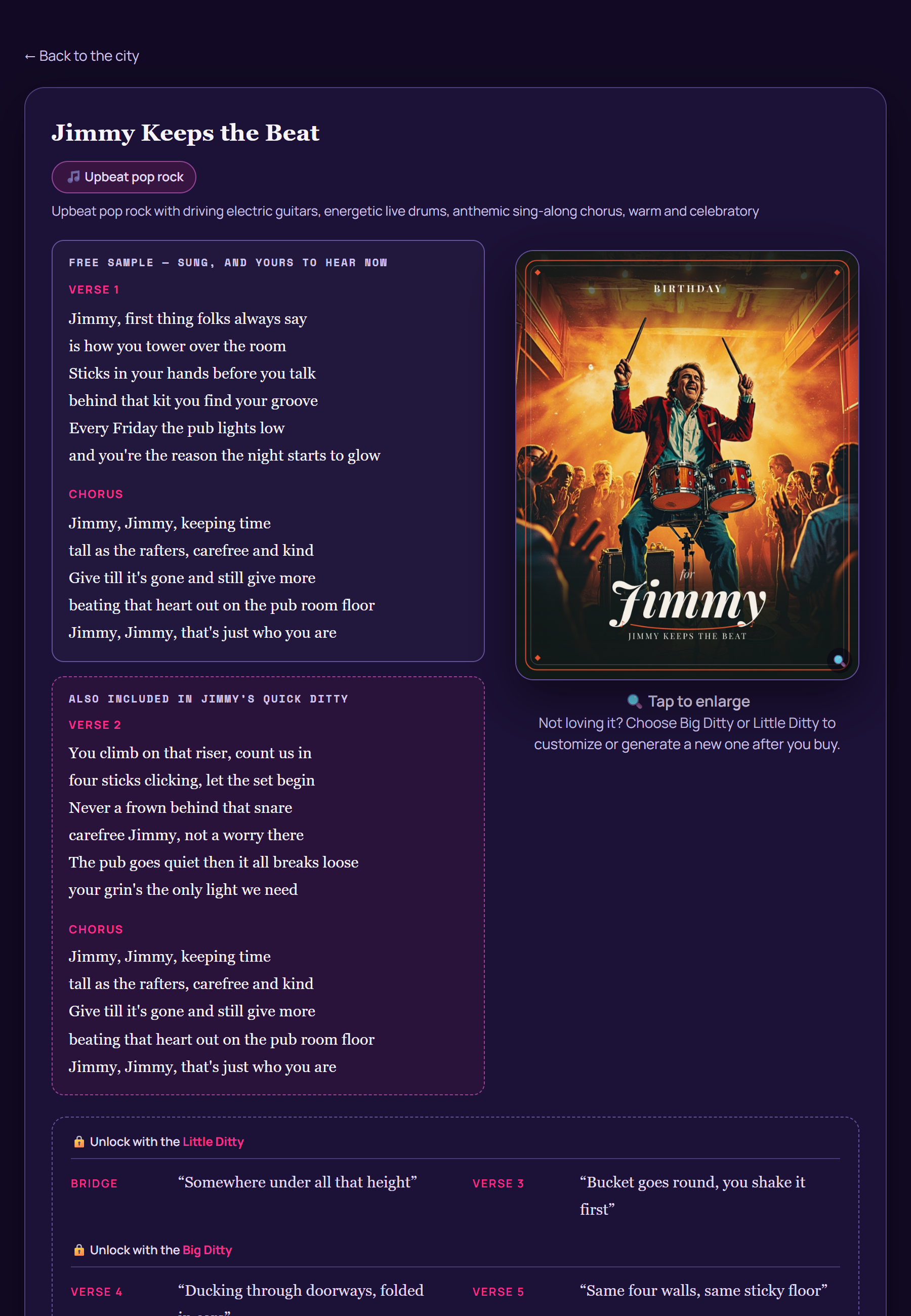 The free preview: the opening of Jimmy’s song playing with its words, and the three prices underneath