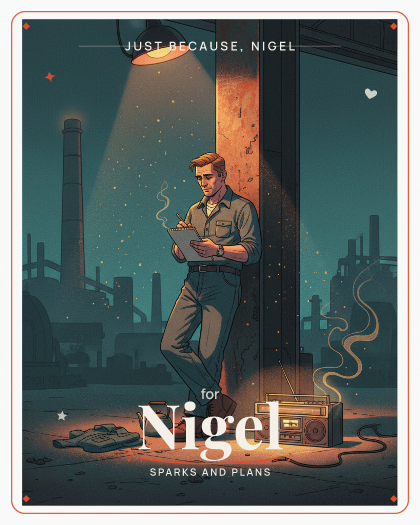 Personalized just because song for Nigel, warm British new-wave-tinged pop rock style
