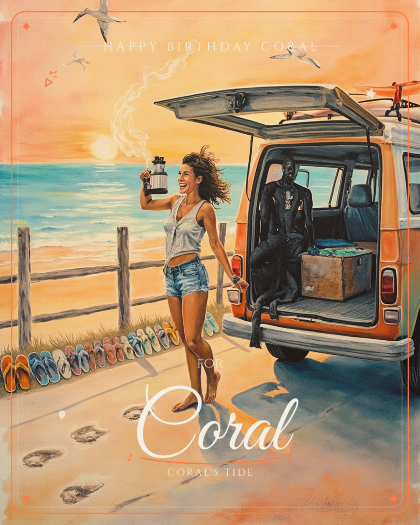 Personalized birthday song for Coral, retro surf rock style