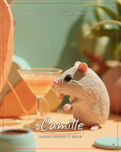 Personalized anniversary song for Camille, joyful latin pop with warm congas style