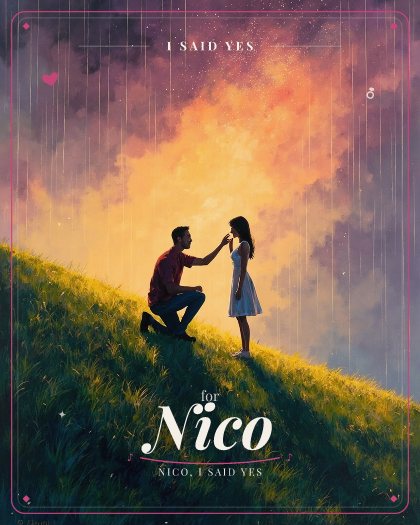 Personalized engagement song for Nico, shimmering 70s disco with funky bass style