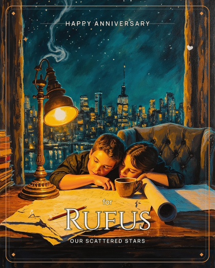 Personalized anniversary song for Rufus, warm acoustic folk-pop style