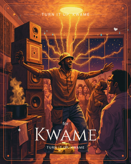 Personalized just because song for Kwame, heavy dubstep with pounding sub-bass drops style