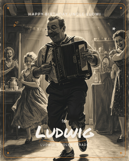 Personalized birthday song for Ludwig, lively polka with bouncy accordion style