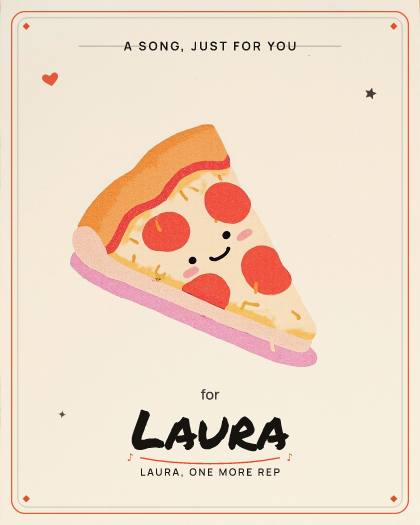 Personalized just because song for Laura, upbeat pop-rock workout anthem with driving drums style