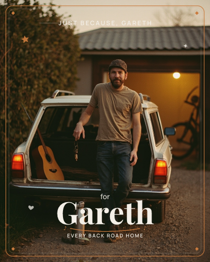 Personalized just because song for Gareth, Warm folk rock with acoustic and electric guitars style