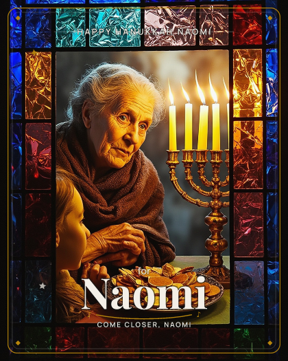 Personalized hanukkah song for Naomi, warm swinging vintage jazz with brushed drums style