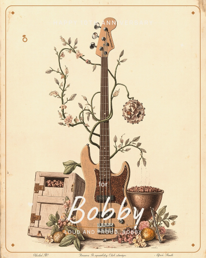 Personalized anniversary song for Bobby, warm 70s funk and disco style