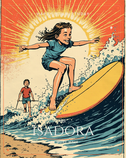 Personalized birthday song for Isadora, retro surf rock with twangy reverb guitar style