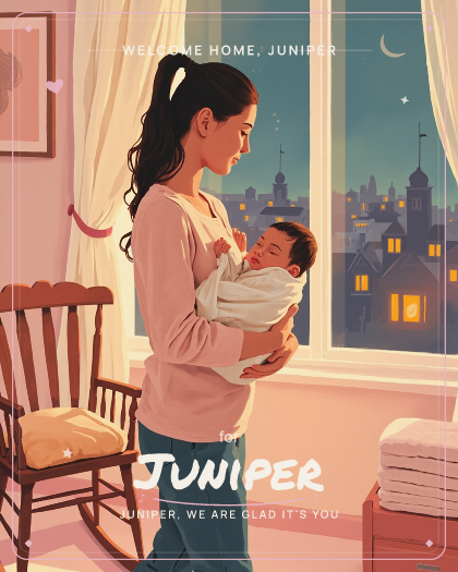 Personalized new baby song for Juniper, gentle soft lullaby with warm acoustic guitar style