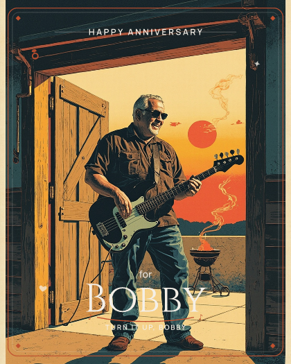 Personalized anniversary song for Bobby, warm 70s funk and disco style