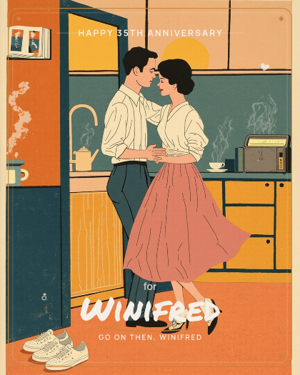Personalized anniversary song for Winifred, nostalgic 80s synth-pop with warm analog synth pads style