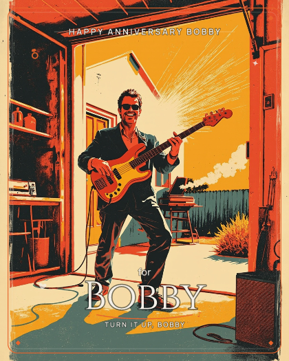 Personalized anniversary song for Bobby, feel-good 70s funk and disco style