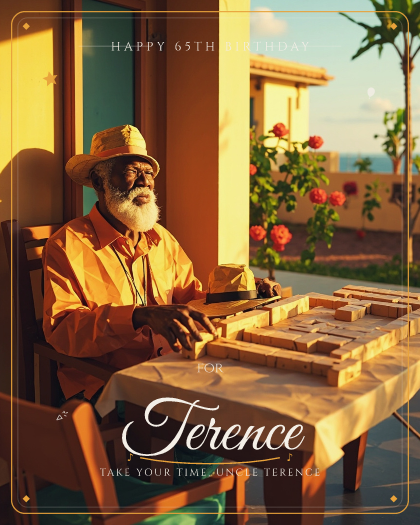 Personalized birthday song for Terence, sunny laid-back reggae with mellow off-beat guitar skank style