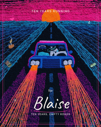 Personalized anniversary song for Blaise, retro synthwave with pulsing analog synths style