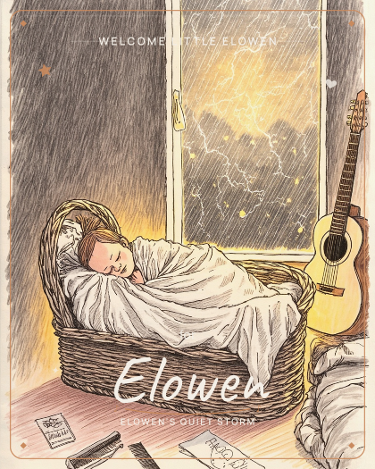 Personalized new baby song for Elowen, stripped-back acoustic folk lullaby style