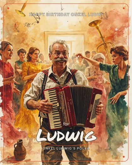 Personalized birthday song for Ludwig, lively polka with oompah accordion style