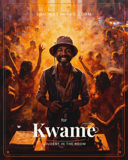 Personalized just because song for Kwame, heavy dubstep with pounding sub-bass style