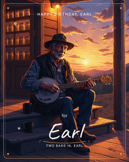 Personalized birthday song for Earl, lively bluegrass with banjo style