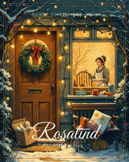 Personalized christmas song for Rosalind, sunny folk pop with acoustic guitar style