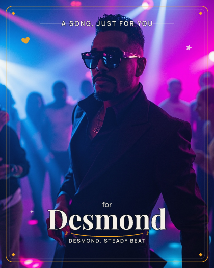 Personalized just because song for Desmond, warm acoustic pop-folk style