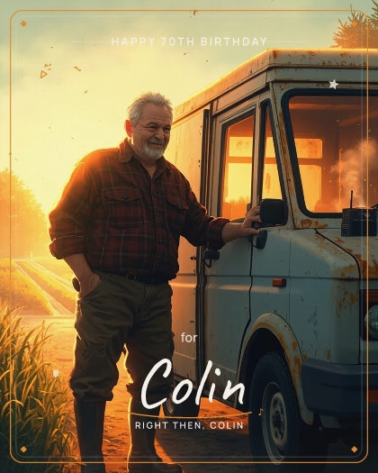 Personalized birthday song for Colin, classic 70s rock with warm overdriven electric guitars style