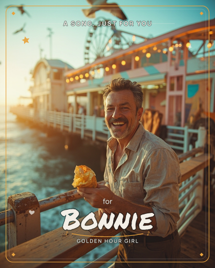 Personalized just because song for Bonnie, warm acoustic pop with gentle strummed guitar style